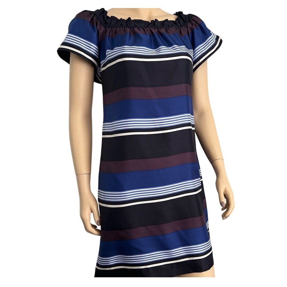 Banana Republic Silk Off Shoulder Striped Sheath Dress Flutter Sleeve Small NWT